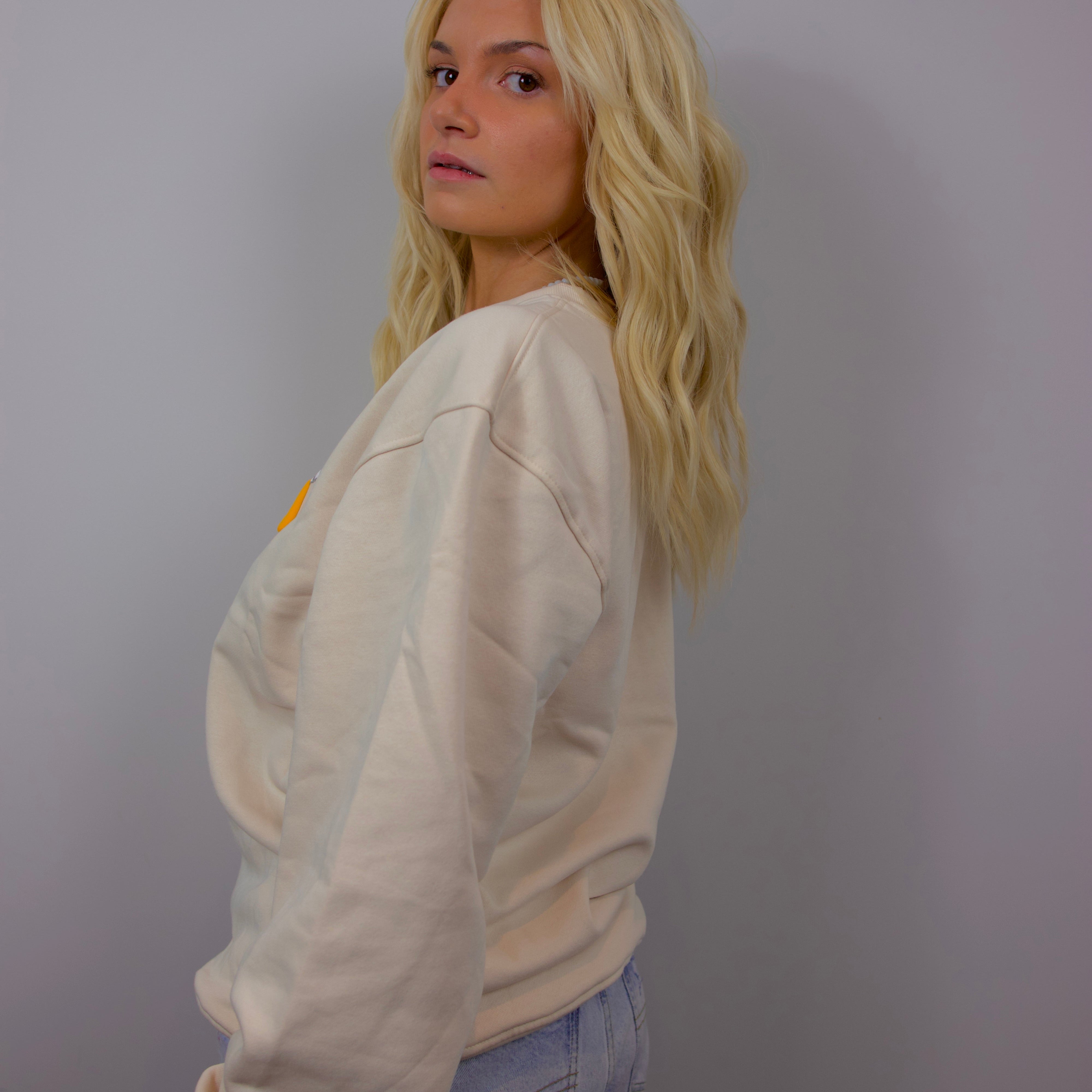 Premium streetwear model in luxury halo sweatshirt made in Portugal