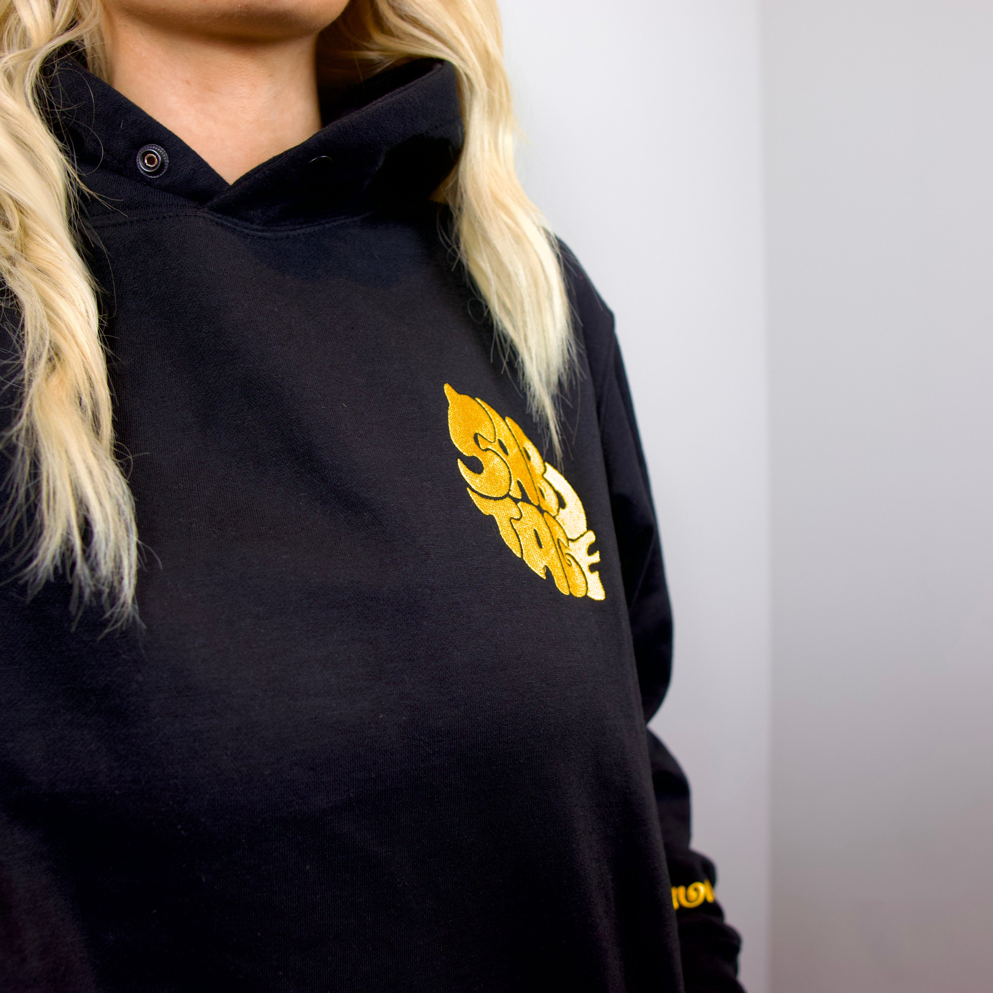 Lemon Hoodie logo detail and luxury cotton texture shot premium streetwear 