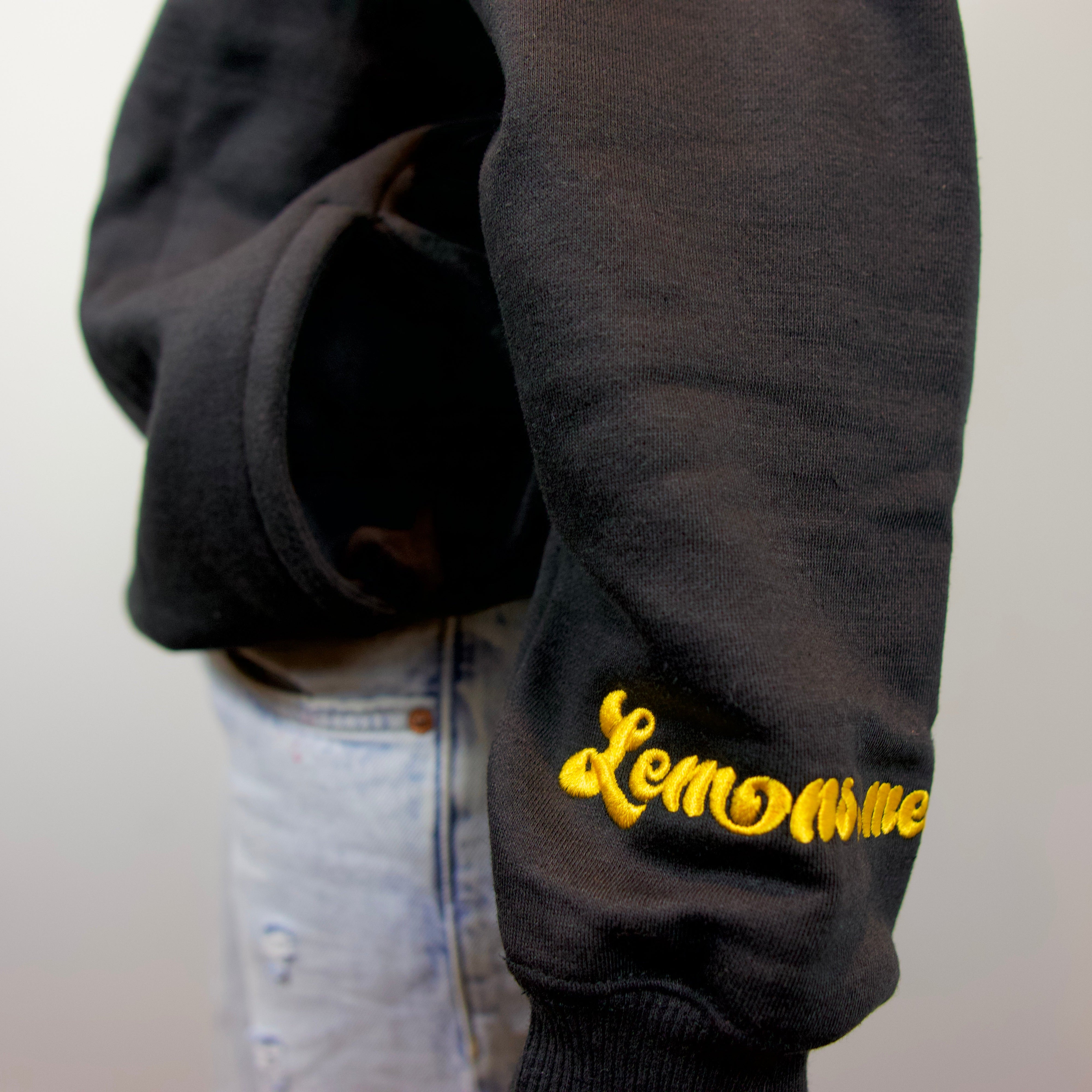 Lemon Hoodie sleeve detail and luxury cotton texture shot premium streetwear 