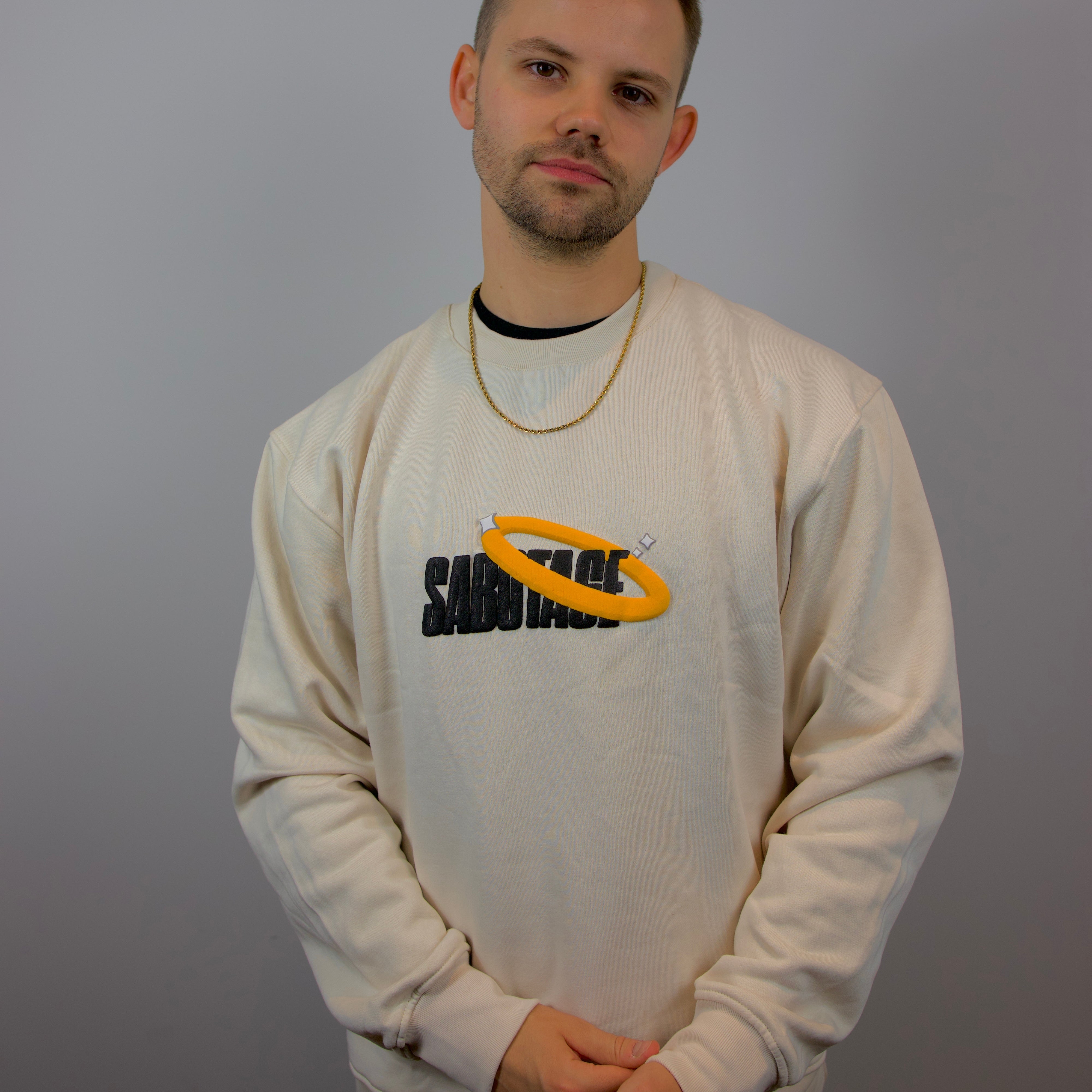 Premium streetwear model in luxury halo sweatshirt made in Portugal